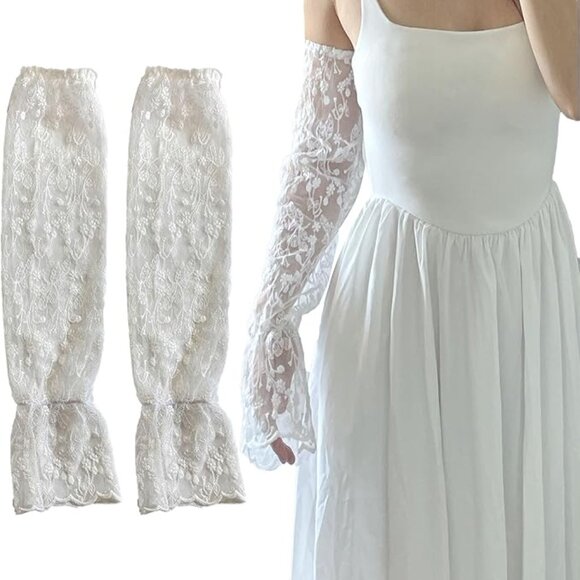 CREAM Embroidered Opera Length Gloves NEW - Picture 4 of 5